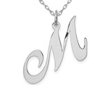 Sterling Silver Fancy Script Initial -M- Pendant Necklace Charm with Chain