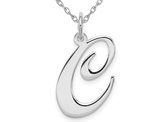Sterling Silver Fancy Script Initial -C- Pendant Necklace Charm with Chain
