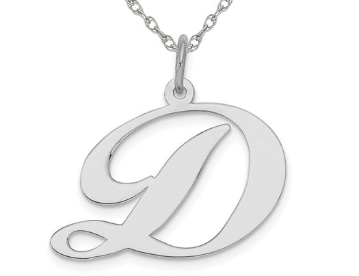 Sterling Silver Fancy Script Initial -D- Pendant Necklace Charm with Chain