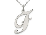 Sterling Silver Fancy Script Initial -F- Pendant Necklace Charm with Chain