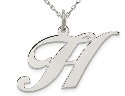 Sterling Silver Fancy Script Initial -H- Pendant Necklace Charm with Chain