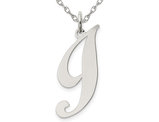 Sterling Silver Fancy Script Initial -I- Pendant Necklace Charm with Chain