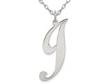 Sterling Silver Fancy Script Initial -J- Pendant Necklace Charm with Chain