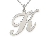 Sterling Silver Fancy Script Initial -K- Pendant Necklace Charm with Chain