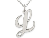 Sterling Silver Fancy Script Initial -L- Pendant Necklace Charm with Chain