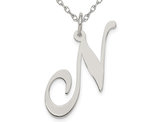 Sterling Silver Fancy Script Initial -N- Pendant Necklace Charm with Chain