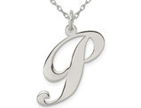 Sterling Silver Fancy Script Initial -P- Pendant Necklace Charm with Chain