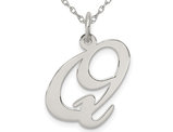 Sterling Silver Fancy Script Initial -Q- Pendant Necklace Charm with Chain