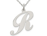 Sterling Silver Fancy Script Initial -R- Pendant Necklace Charm with Chain