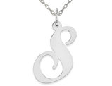 Sterling Silver Fancy Script Initial -S- Pendant Necklace Charm with Chain