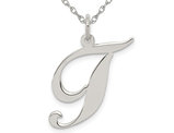 Sterling Silver Fancy Script Initial -T- Pendant Necklace Charm with Chain