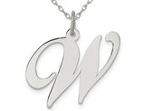 Sterling Silver Fancy Script Initial -W- Pendant Necklace Charm with Chain