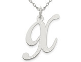 Sterling Silver Fancy Script Initial -X- Pendant Necklace Charm with Chain