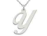 Sterling Silver Fancy Script Initial -Y- Pendant Necklace Charm with Chain