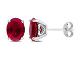 5.90 Carat (ctw) Lab-Created Ruby Oval Stud Earrings in Sterling Silver