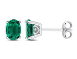 1.40 Carat (ctw) Lab-Created Emerald Oval Stud Earrings in Sterling Silver
