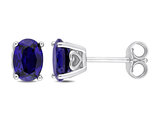 2.54 Carat (ctw) Lab-Created Blue Sapphire Oval Stud Earrings in Sterling Silver