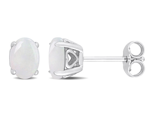 9/10 Carat (ctw) Opal Oval Stud Earrings in Sterling Silver