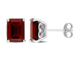 5.20 Carat (ctw) Garnet Emerald-Cut Stud Earrings in Sterling Silver