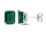 4.60 Carat (ctw) Lab-Created Emerald Octagon Stud Earrings in Sterling Silver