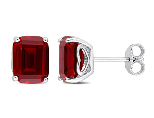 6.50 Carat (ctw) Lab-Created Ruby Emerald-Cut Solitaire Stud Earrings in Sterling Silver