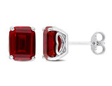 6.50 Carat (ctw) Lab-Created Ruby Emerald-Cut Solitaire Stud Earrings in Sterling Silver