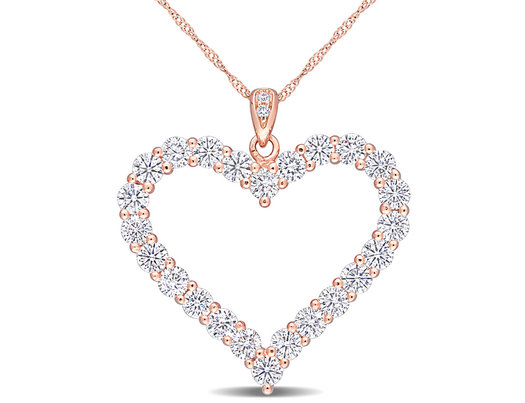 2.40 Carat (ctw) Lab-Created Moissanite Heart Pendant Necklace in Rose Plated Sterling Silver