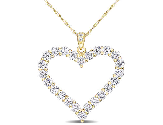2.40 Carat (ctw) Lab-Created Moissanite Heart Pendant Necklace in Yellow Plated Sterling Silver with Chain