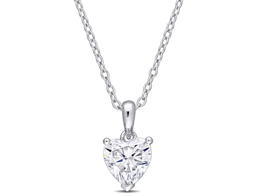 1.00 Carat (ctw) Lab-Created Moissanite Heart Solitaire Pendant Necklace in Sterling Silver with Chain