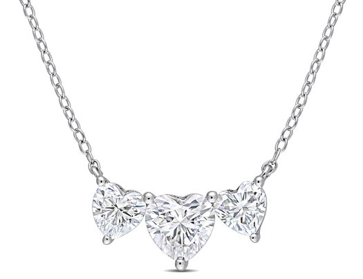 2.00 Carat (ctw) Lab-Created Moissanite Triple Heart Necklace in Sterling Silver