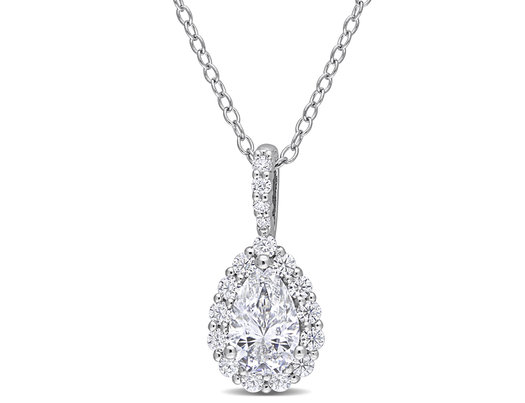 1.29 Carat (ctw) Lab-Created Moissanite Teardrop Solitaire Pendant Necklace in Sterling Silver with Chain