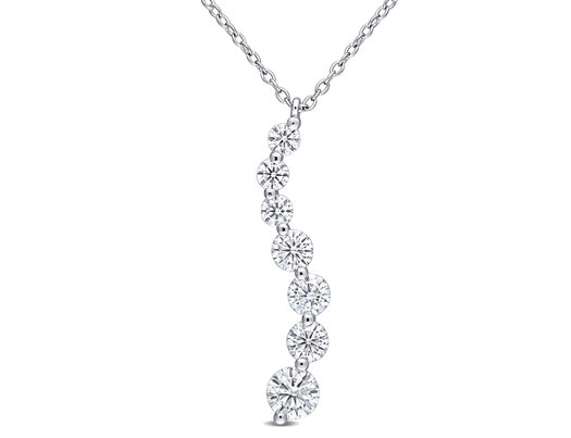 1.40 Carat (ctw) Lab-Created Moissanite Journey Pendant Necklace in Sterling Silver with Chain