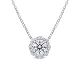 1.50 Carat (ctw) Lab-Created Moissanite Halo Pendant Necklace in Sterling Silver with Chain