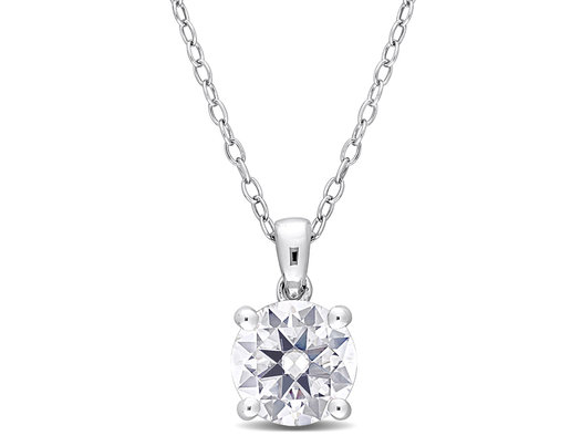 1.85 Carat (ctw) Lab-Created Moissanite Solitaire Pendant Necklace in Sterling Silver with Chain (8mm)