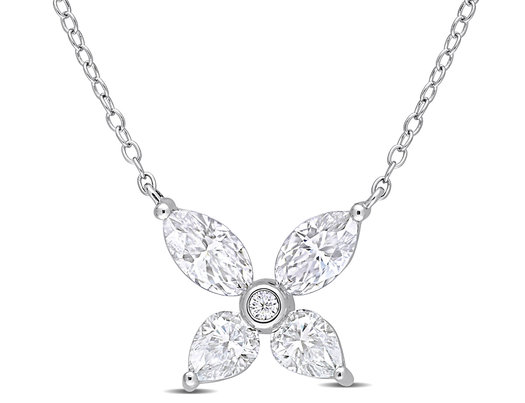 2.00 Carat (ctw) Lab-Created Moissanite Flower Pendant Necklace in Sterling Silver with Chain