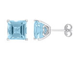 6.00 Carat (ctw) Blue Topaz Princess-Cut Solitaire Stud Earrings in Sterling Silver
