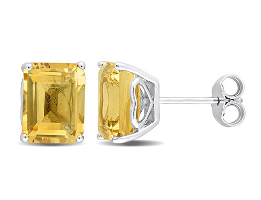 4.70 Carat (ctw) Citrine Emerald-Cut Solitaire Stud Earrings in Sterling Silver