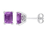 2.00 Carat (ctw) Amethyst Emerald-Cut Solitaire Stud Earrings in Sterling Silver