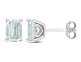 1.90 Carat (ctw) Aquamarine Emerald-Cut Solitaire Stud Earrings in Sterling Silver