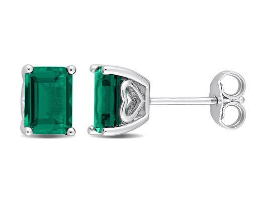 1.80 Carat (ctw) Lab-Created Emerald Octagon Solitaire Stud Earrings in Sterling Silver