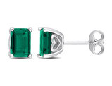 1.80 Carat (ctw) Lab-Created Emerald Octagon Solitaire Stud Earrings in Sterling Silver