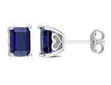 3.15 Carat (ctw) Lab-Created Blue Sapphire Octagon Solitaire Stud Earrings in Sterling Silver