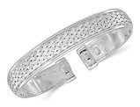 Sterling Silver Polished and Weave Textured Cuff Bangle Bracelet