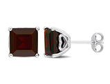 6.20 Carat (ctw) Garnet Princess-Cut Solitaire Stud Earrings in Sterling Silver