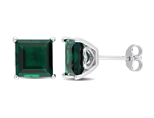 5.10 Carat (ctw) Lab-Created Emerald Square Solitaire Stud Earrings in Sterling Silver