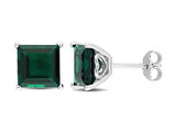 5.10 Carat (ctw) Lab-Created Emerald Square Solitaire Stud Earrings in Sterling Silver
