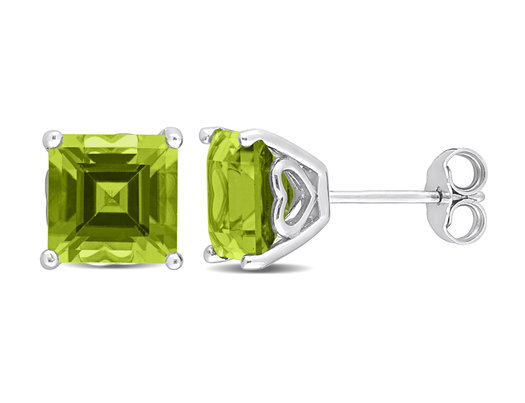 4.80 Carat (ctw) Square Peridot Solitaire Stud Earrings in Sterling Silver