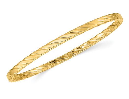 10K Yellow Gold Textured Twist Slip-on Bangle Bracelet