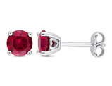 2.00 Carat (ctw) Lab-Created Ruby Solitaire Earrings in Sterling Silver (6mm)