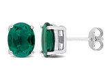 3.20 Carat (ctw) Lab-Created Emerald Oval Stud Earrings in Sterling Silver